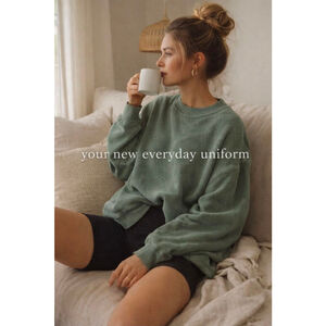 Chicka-D Sage Green Ribbed Oversized Pullover Sweatshirt Soft Minimalist Cozy